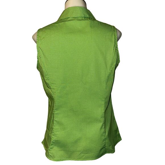 Talbots Top Women’s Size 6 Parrot White Faux Wrap Polka Dot Sleeveless Side Zip - Picture 2 of 7